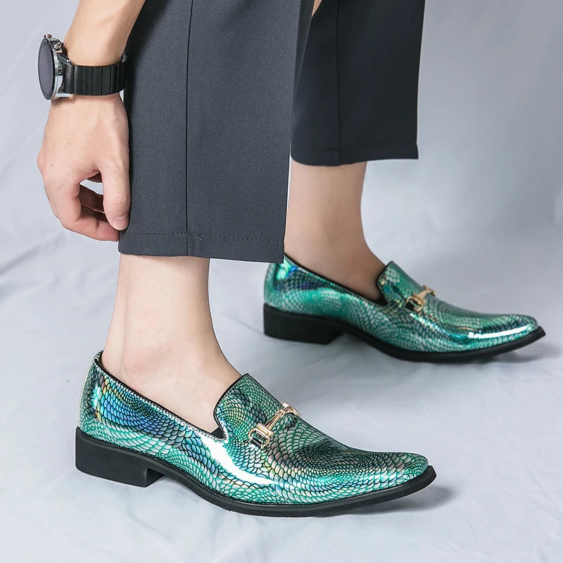 Luxury silvery Men's Patent Leather Shoes Designer High Quality LADYLYS