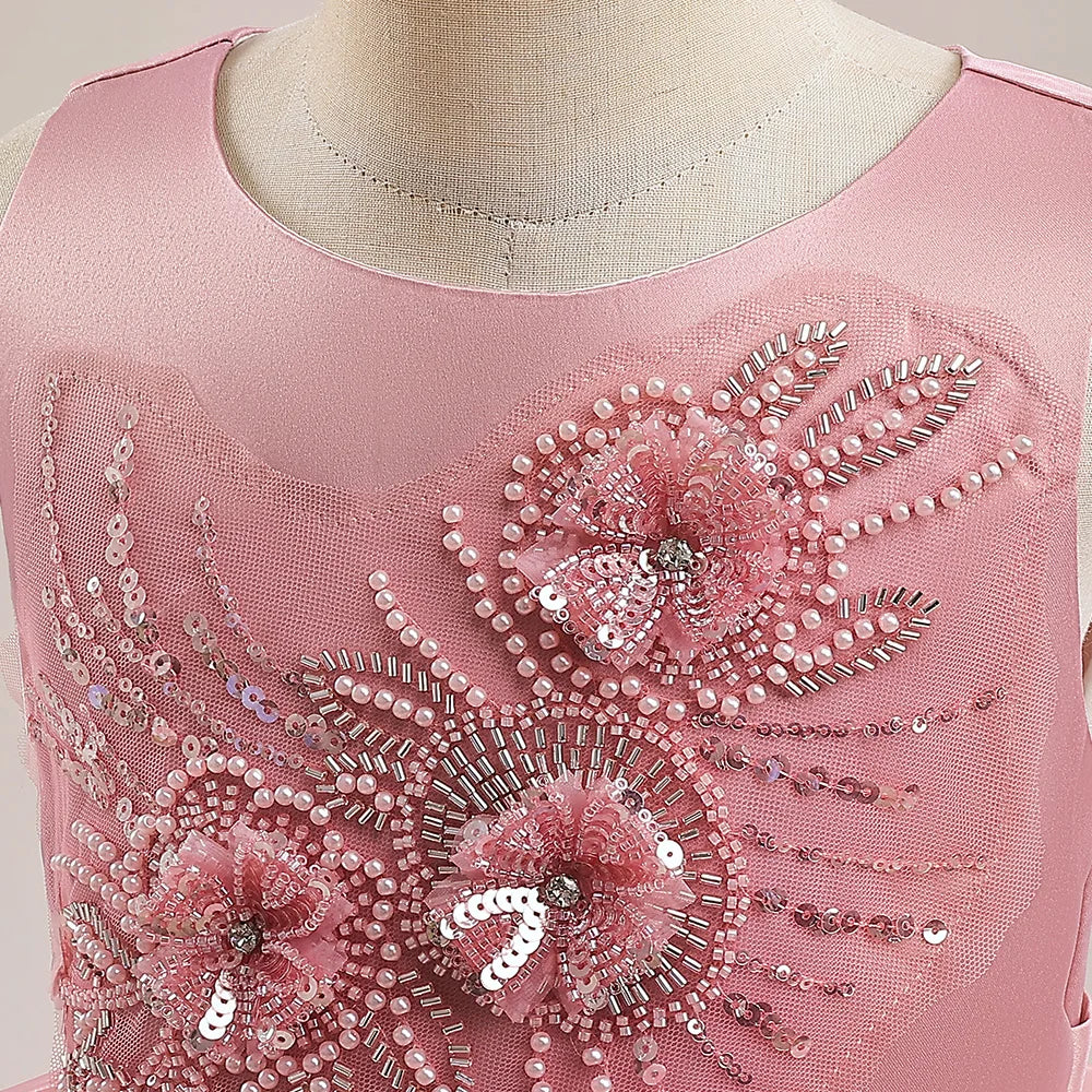 Robe de soirée d'été à perles pour filles, Costume pour enfants, sans manches pour 5-12 ans