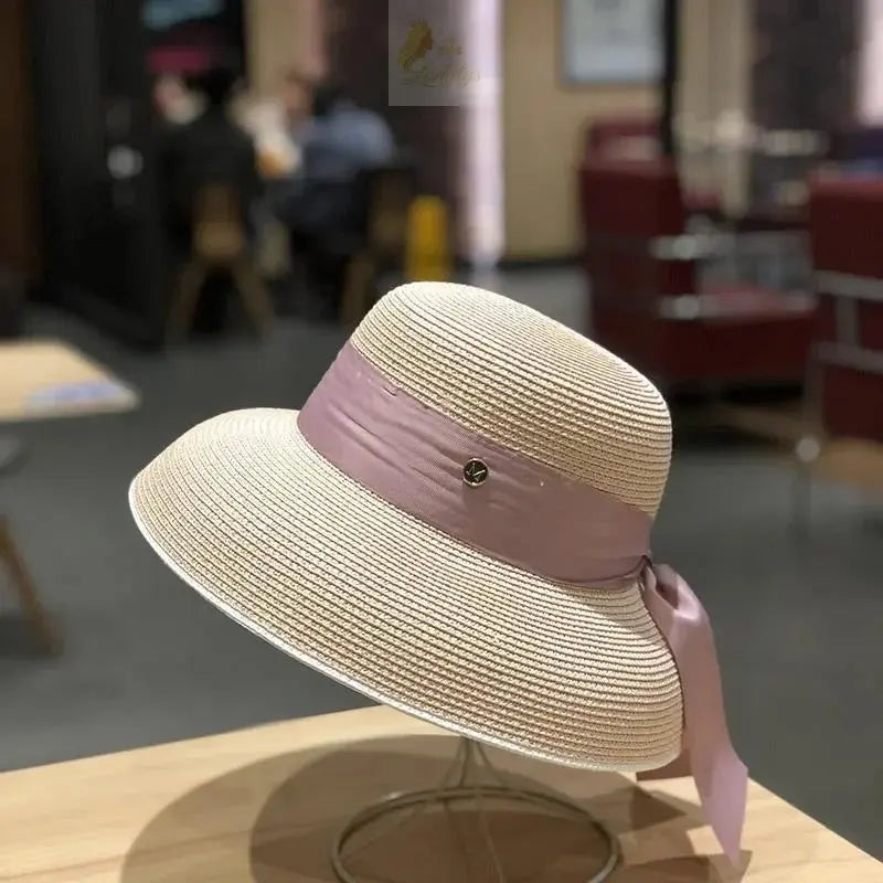 French Retro Straw Sun Hat with Bow Detail - Hepburn Style Elegant Wide Brim LADYLYS
