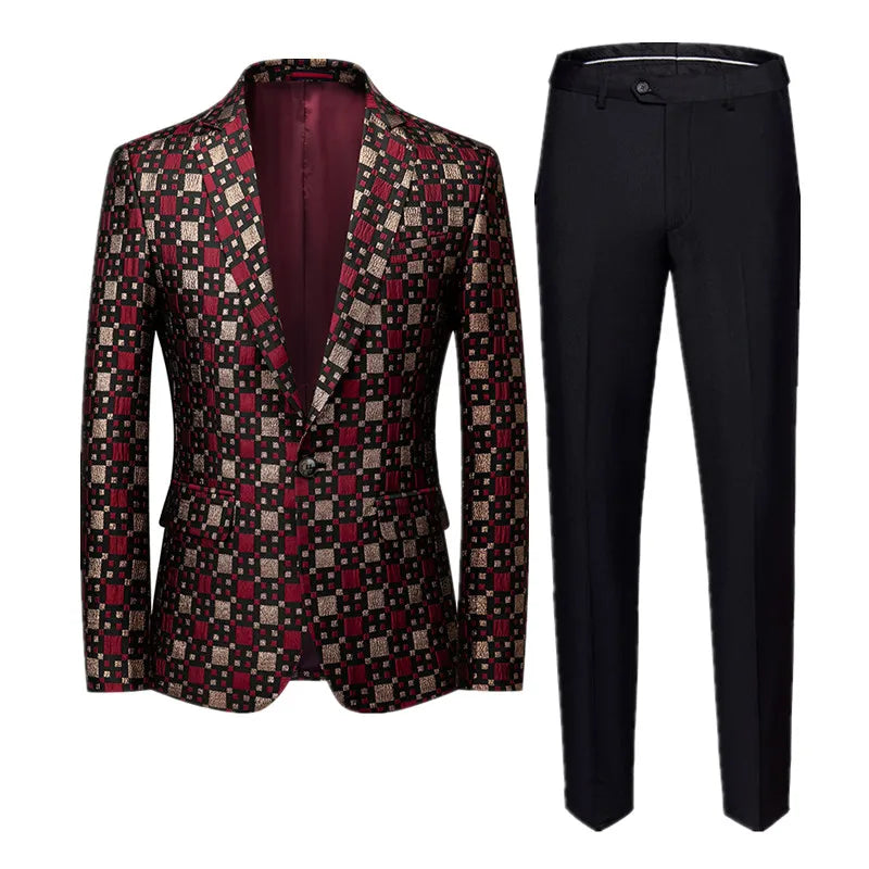 Costume classique Blazer en Jacquard coupe cintrée, pantalons grande taille 6XL