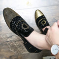 Noble brand black rhinestone men's dress shoes velvet crystal luxury loafers LADYLYS