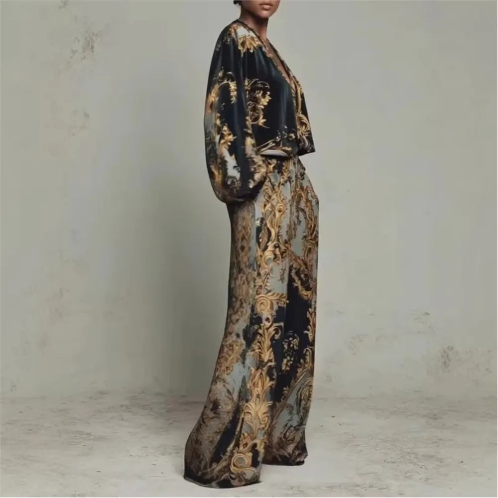 Elegant 3d Print Loose Pant Sets Casual LADYLYS