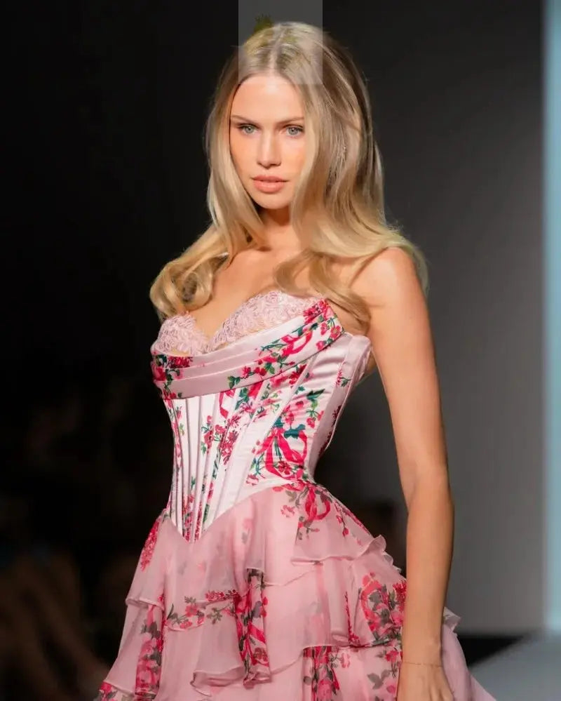 Summer Printed Casual Trendy Sleeveless Strapless Floor Length A-line Sexy Dresses LADYLYS