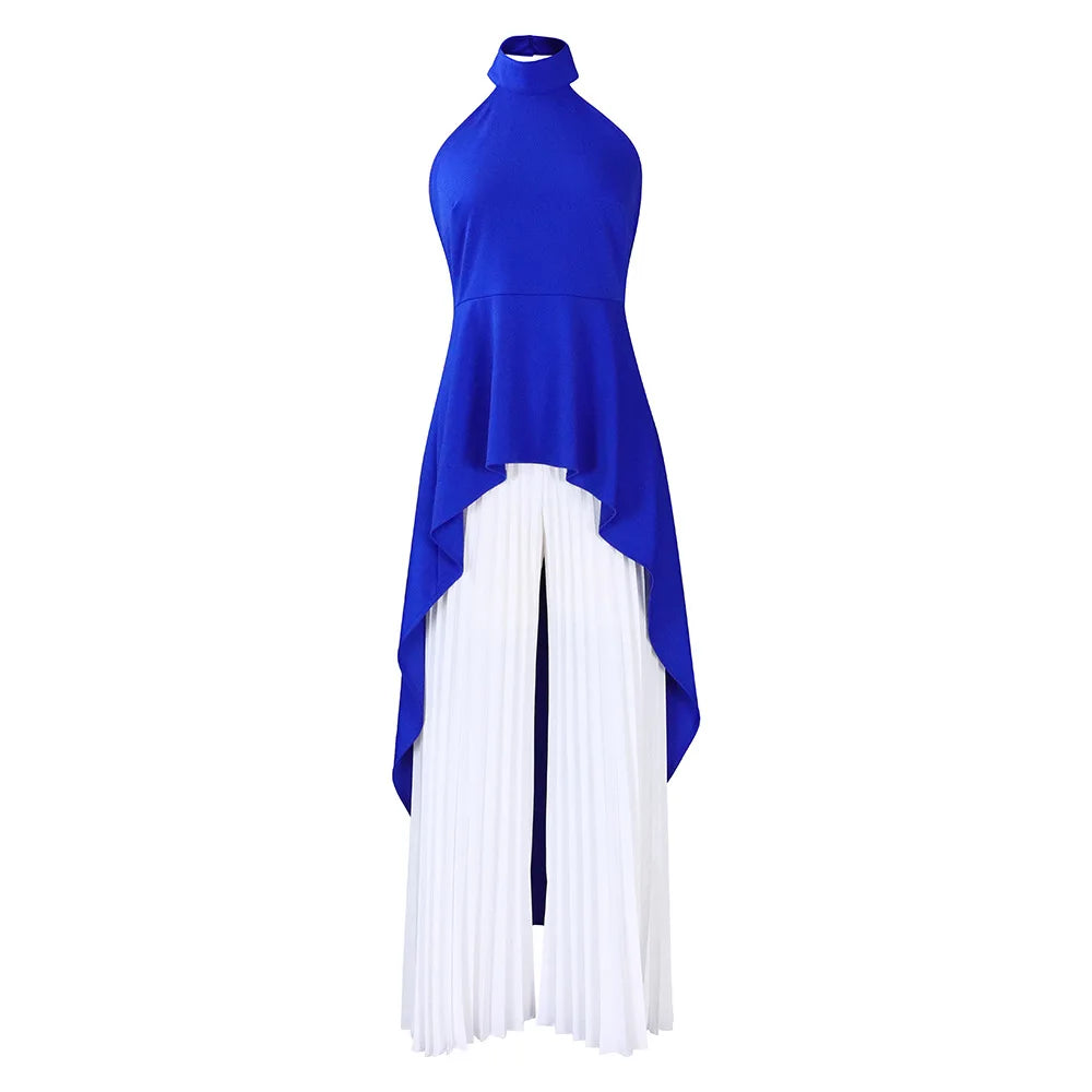 Elegant Tow Piece Set Women Outfit Backless Top Hundred Pleated Wide Leg Pants LADYLYS