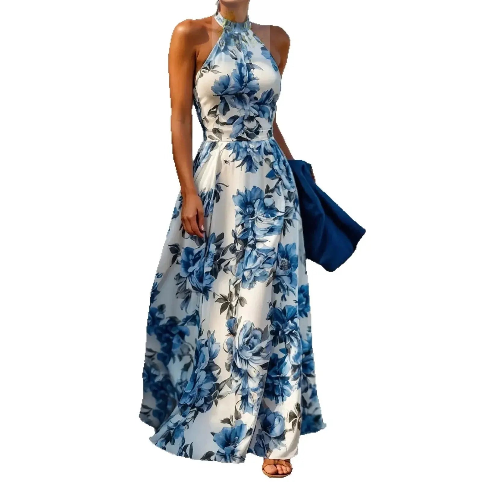 Floral Print Women's Sleeveless Neck Hanging Beach maxi Dress LADYLYS