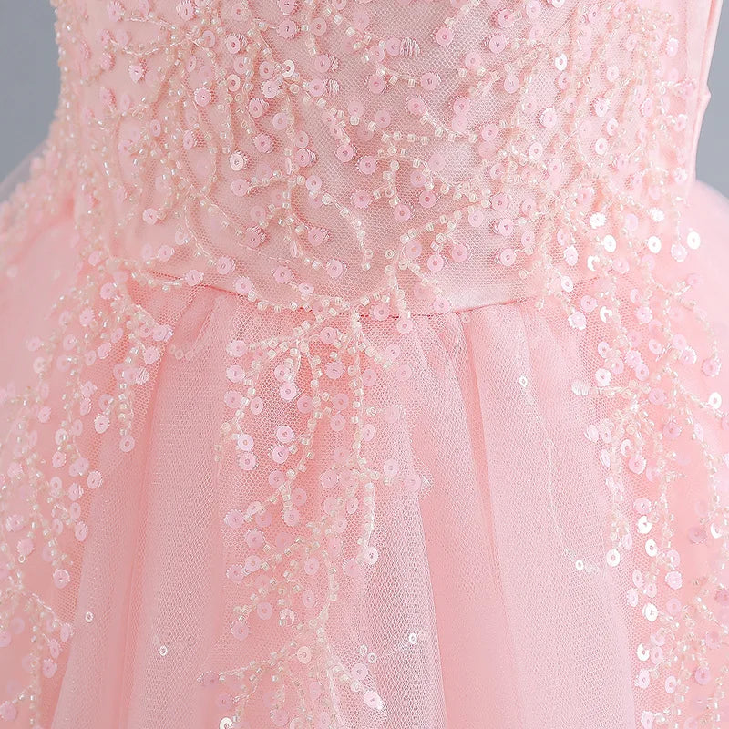 Robe de mariée à fleurs pour filles, tenue longue de princesse en Tulle pour enfants