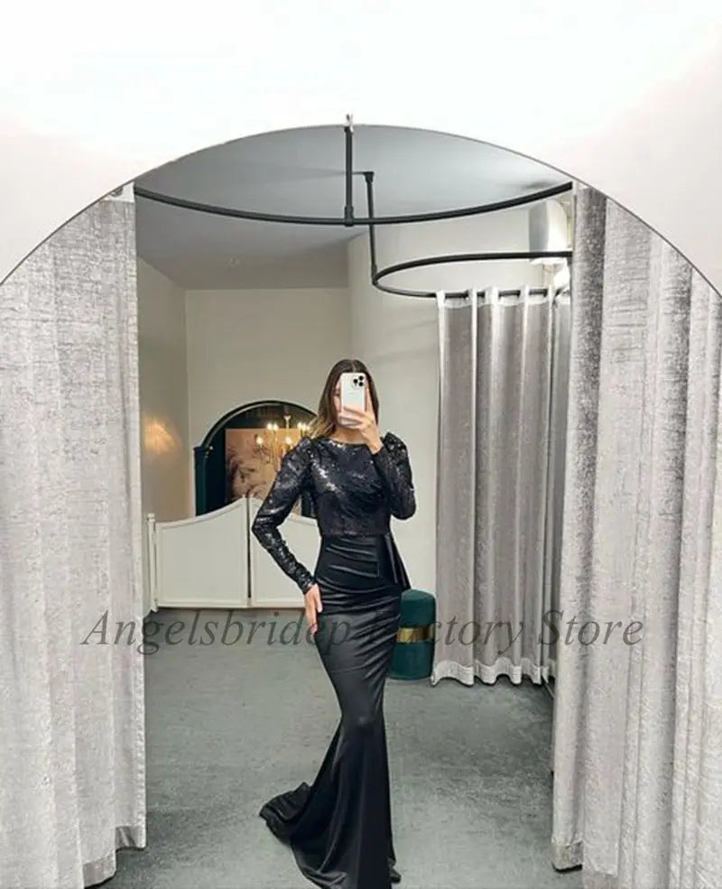 Angelsbridep Dubai sirène Satin et paillettes robes De soirée formelles robe De bal balayage