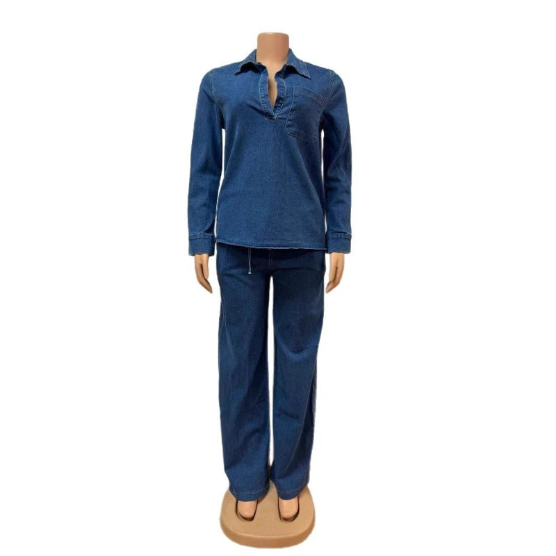 Denim Pant Set Women Two Piece Sets Y2k Streetwear LADYLYS