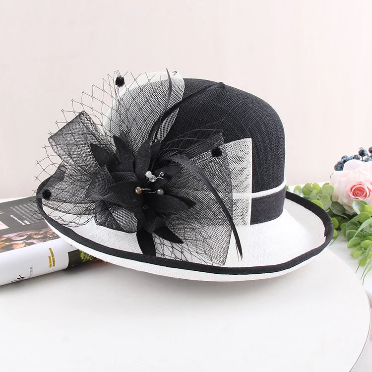 Chapeau de paille d'été pour femmes, élégant et charmant, fête florale, britannique, rétro, bord bouclé,