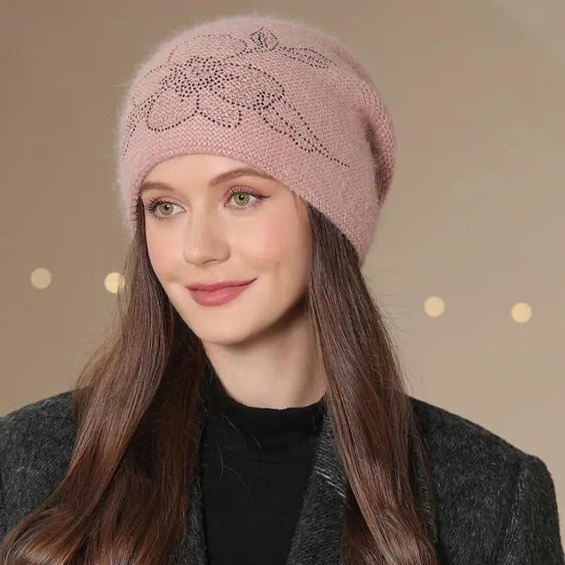 Chapeau d'hiver pour femme, bonnet décoratif à la mode, mélange de fourrure de lapin