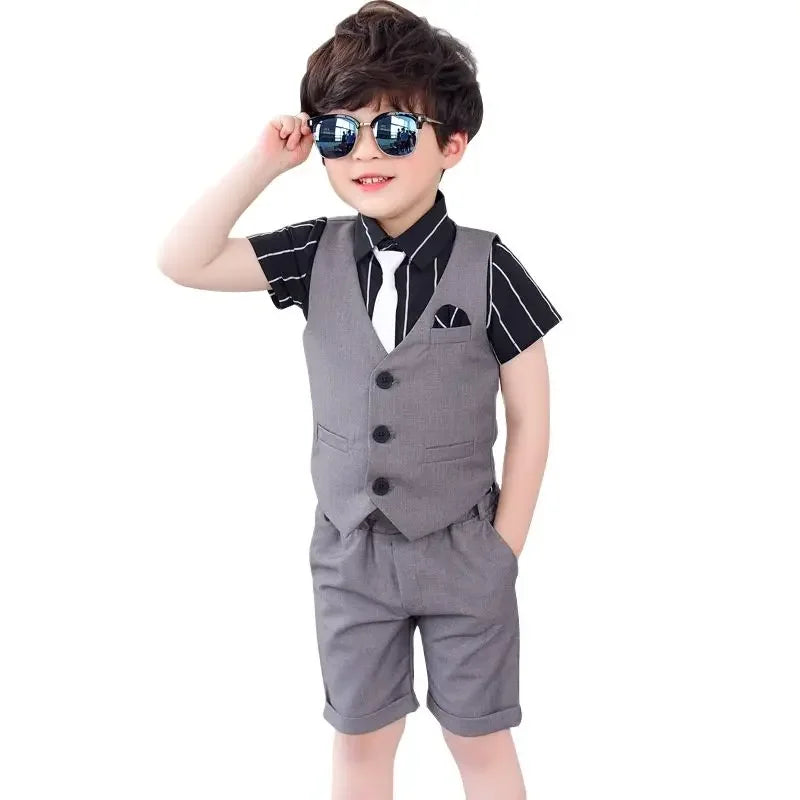 Costumes de mariage d'été pour garçons, gilet, short, chemise, ensembles pour enfants