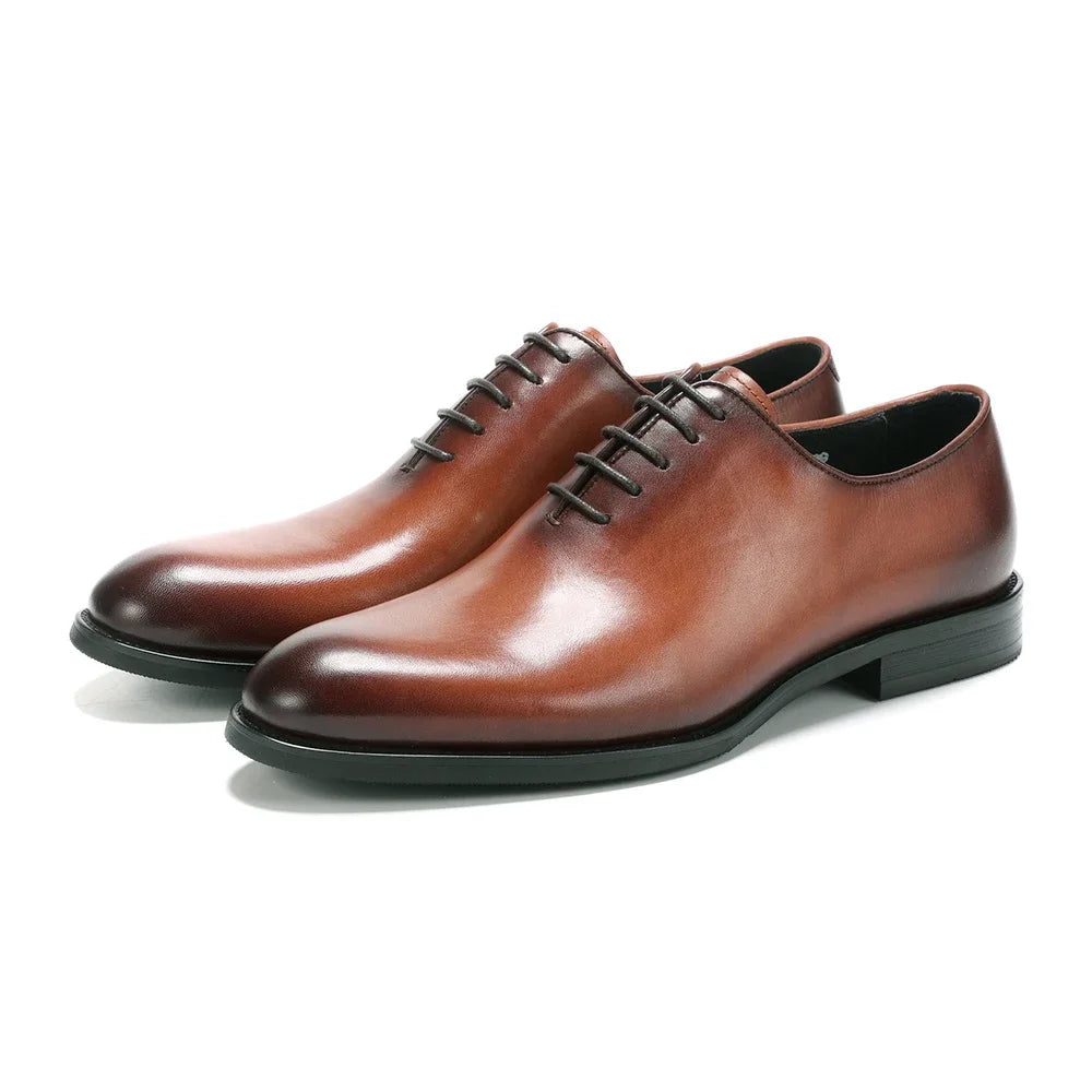 Chaussures habillées classiques faites à la main pour hommes en cuir véritable, bout rond Oxford