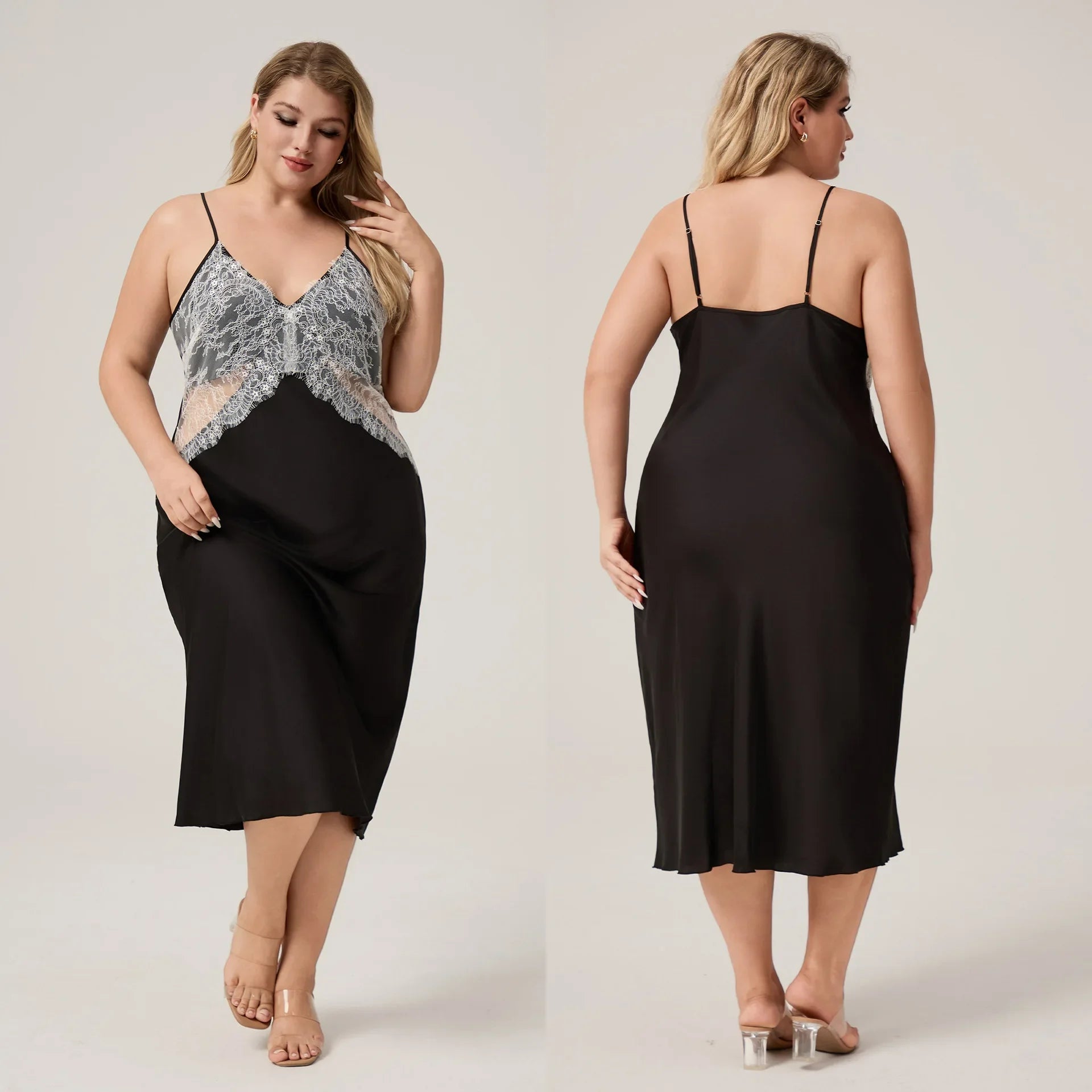 Oversize 3XL 4XL 5XL Female Long Nightgown Sleepwear Sexy LADYLYS