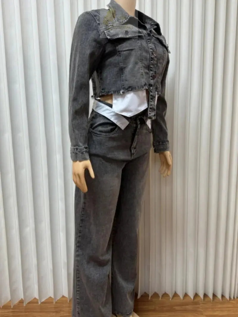 Streetwear Denim 2 Piece Sets Long Sleeve Jean LADYLYS