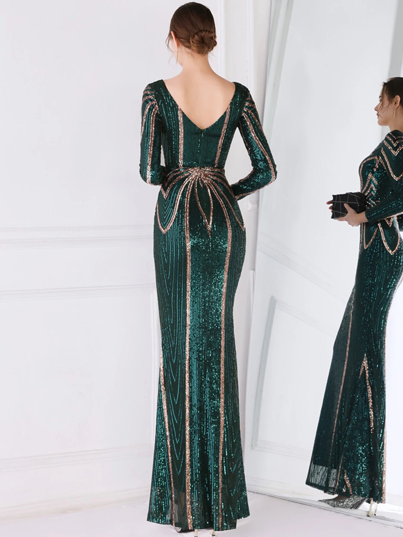 Robes de soirée à manches longues sexy pour femmes de luxe élégante robe à paillettes maxi vintage