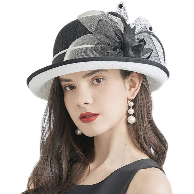 Chapeau de paille d'été pour femmes, élégant et charmant, fête florale, britannique, rétro, bord bouclé,