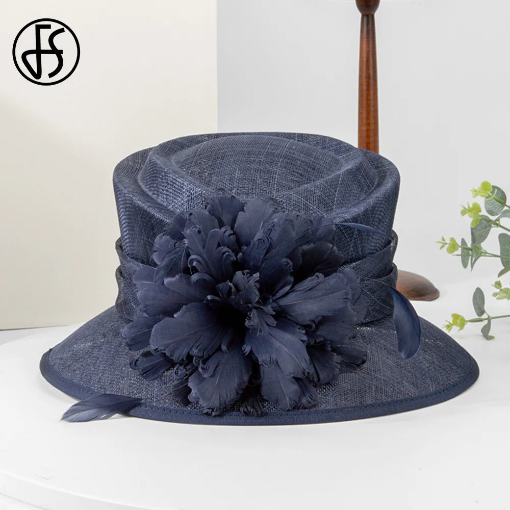 FS – chapeaux melon de mariage pour femmes, avec plumes de fleurs, élégant