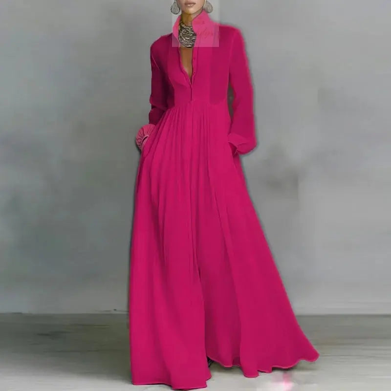 Maxi Shirt Dress Woman Elegant High Waist Solid Party Dress Spring Long Sleeve Loose LADYLYS