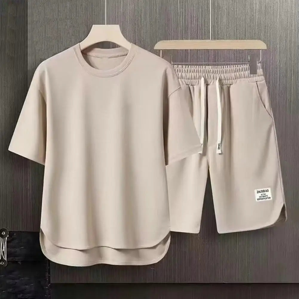 Ensemble T-shirt et Short pour hommes, tenue d'été décontractée, col rond, manches courtes, avec cordon élastique