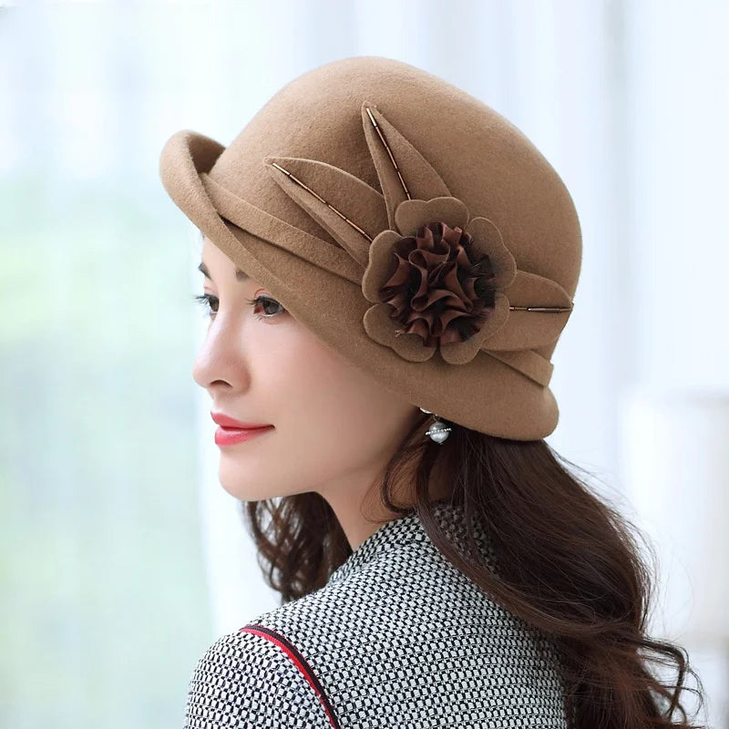 Chapeau d'hiver 100 % laine pour femme, chapeau Fedora en feutre chaud