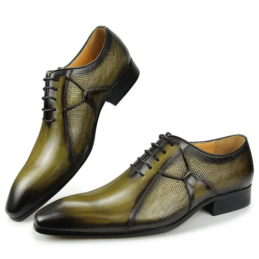 Chaussures habillées en cuir Oxford pour hommes, élégantes, haute qualité, mode, impression, kaki, noir