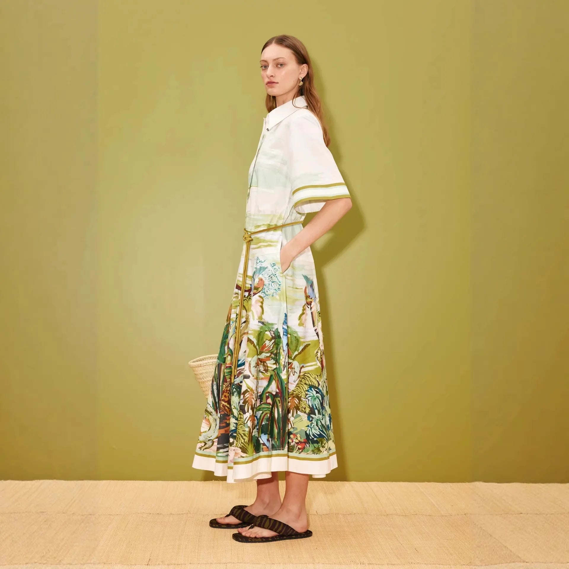 New Casual Fashion Linen Shirt Collar Cardigan Long Dress LADYLYS