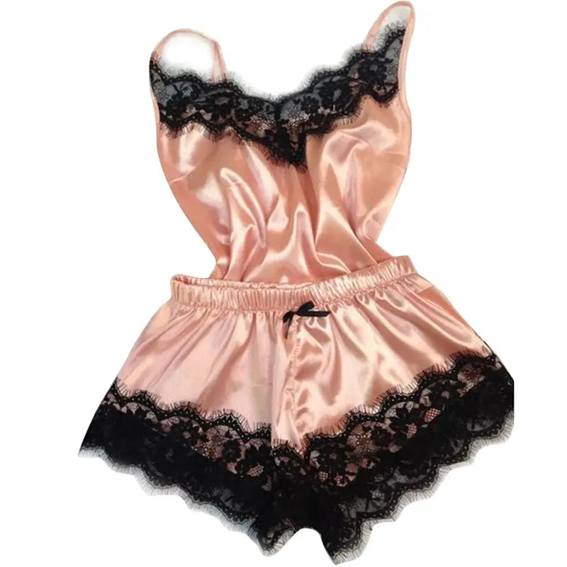 Vêtements de nuit pour femmes, ensemble pyjama Sexy en dentelle et Satin