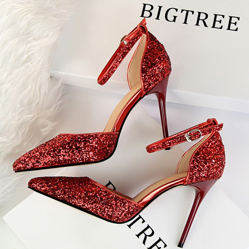 BIGTREE chaussures Sexy talons hauts à paillettes scintillantes