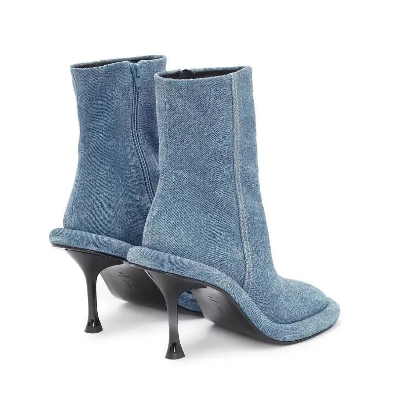 Blue Denim Short Boots High Heel Thick Sole Round 35-43 LADYLYS