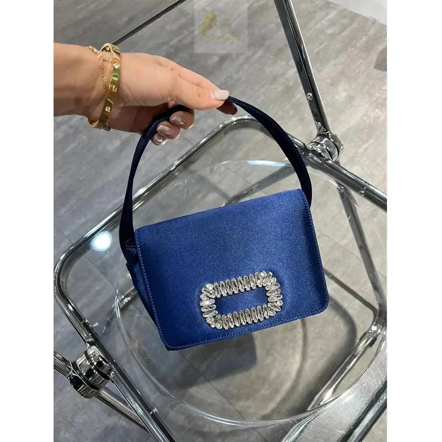 Luxury Diamond Square Button Evening small Bag Clutch Purses Satin Rhinestone LADYLYS