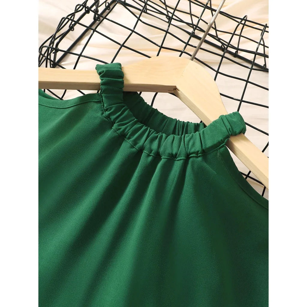 Robe de princesse pour filles de 8 à 12 ans, tenue verte décontractée avec ceinture