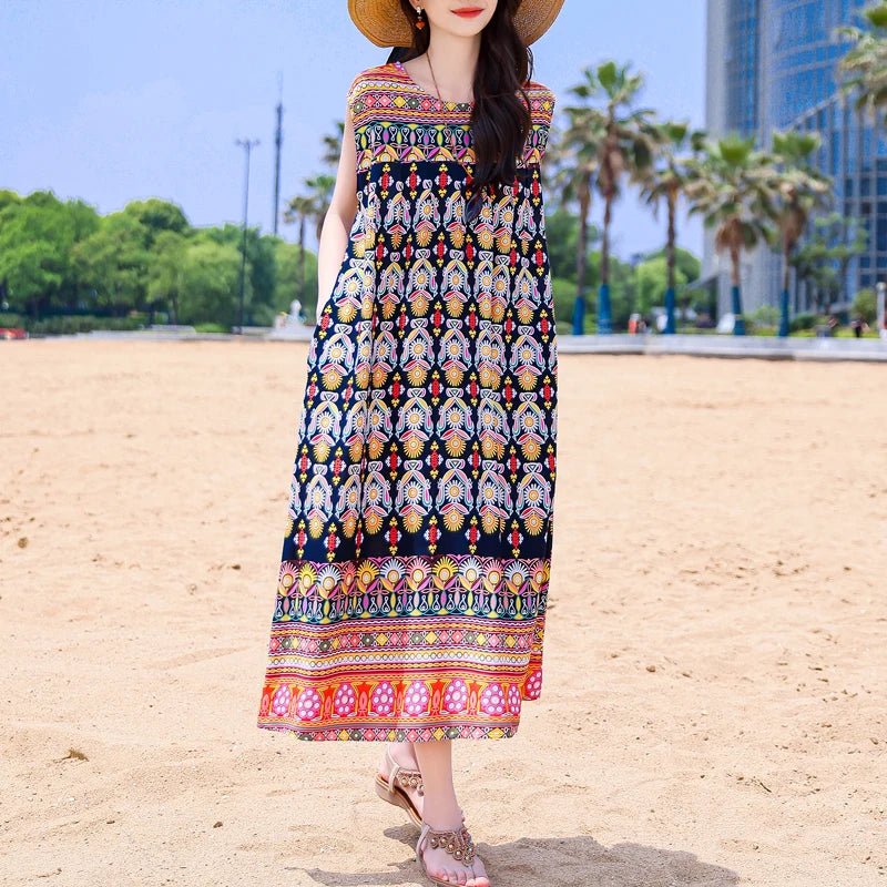Casual Female Elegant  Print Knee-length 0-neck Floral Dress LADYLYS
