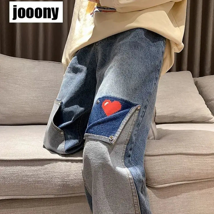 Jean Patchwork multi-poches Couple Denim Style mendiant cargo pantalon