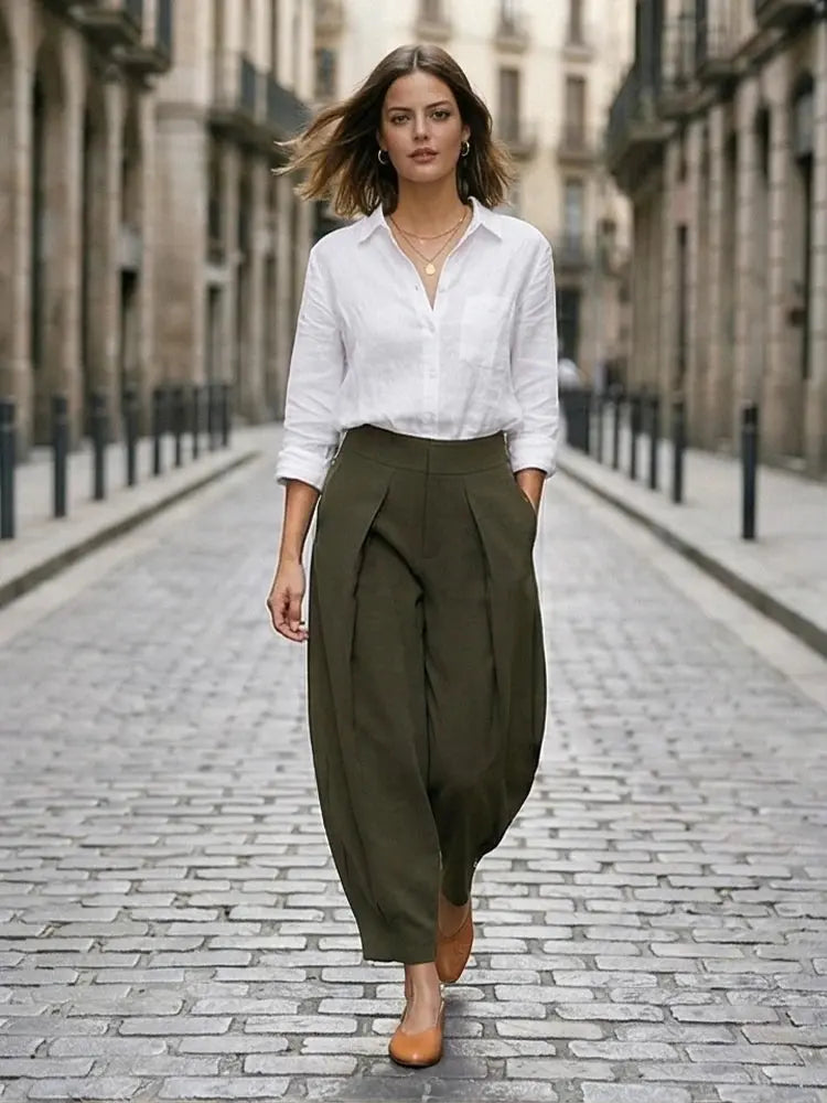 Willshela Women Fashion Solid Front Zipper Pleated Wide Leg Pants Vintage LADYLYS