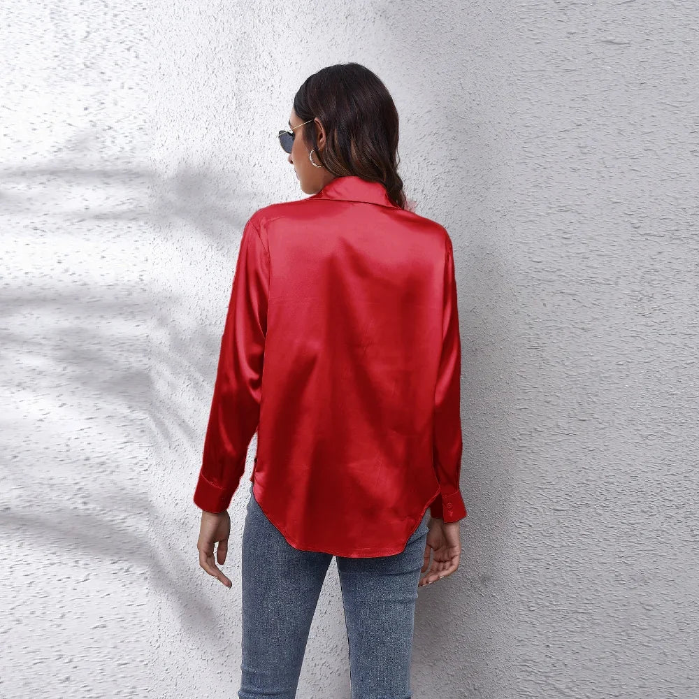 Satin Blouse Shirts Clothing Tops Elegant Long Sleeve Spring Autumn
