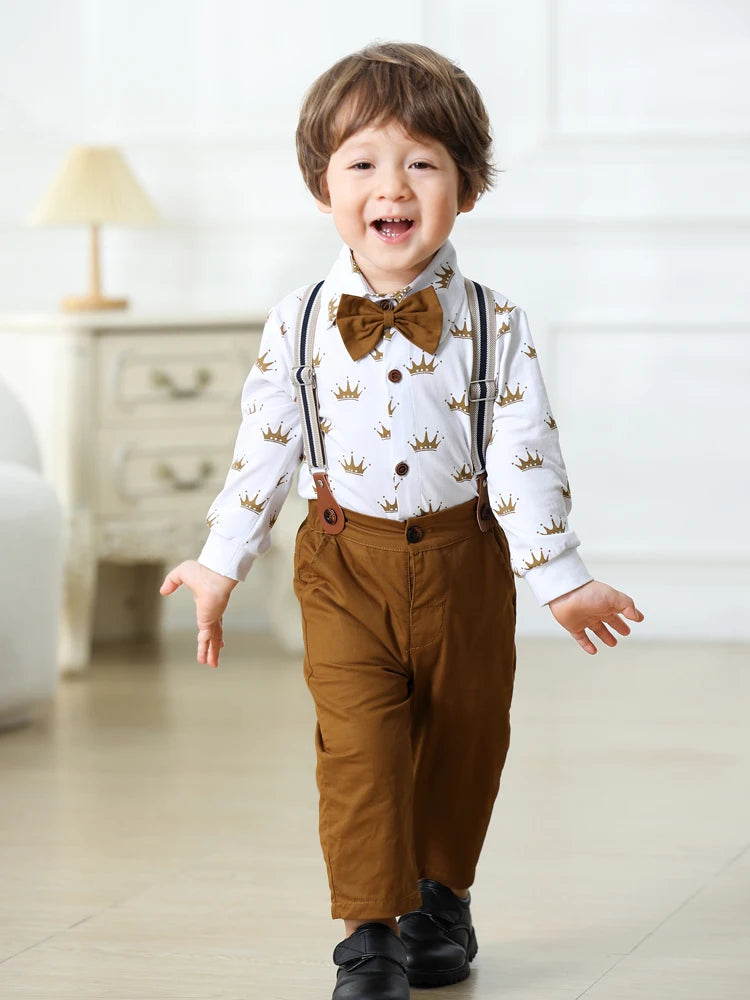 Vêtements costume coton infantile enfant en bas âge couronne royale barboteuse nœud chapeau