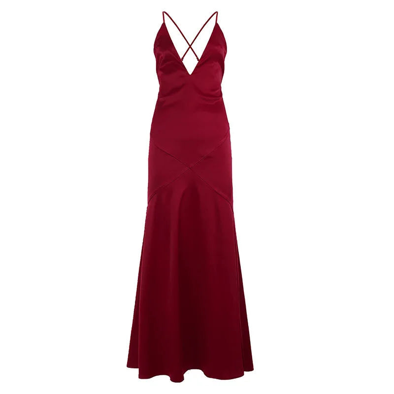 Suspender Elegant Evening Dress Banquet Sexy Deep V-neck Backless LADYLYS