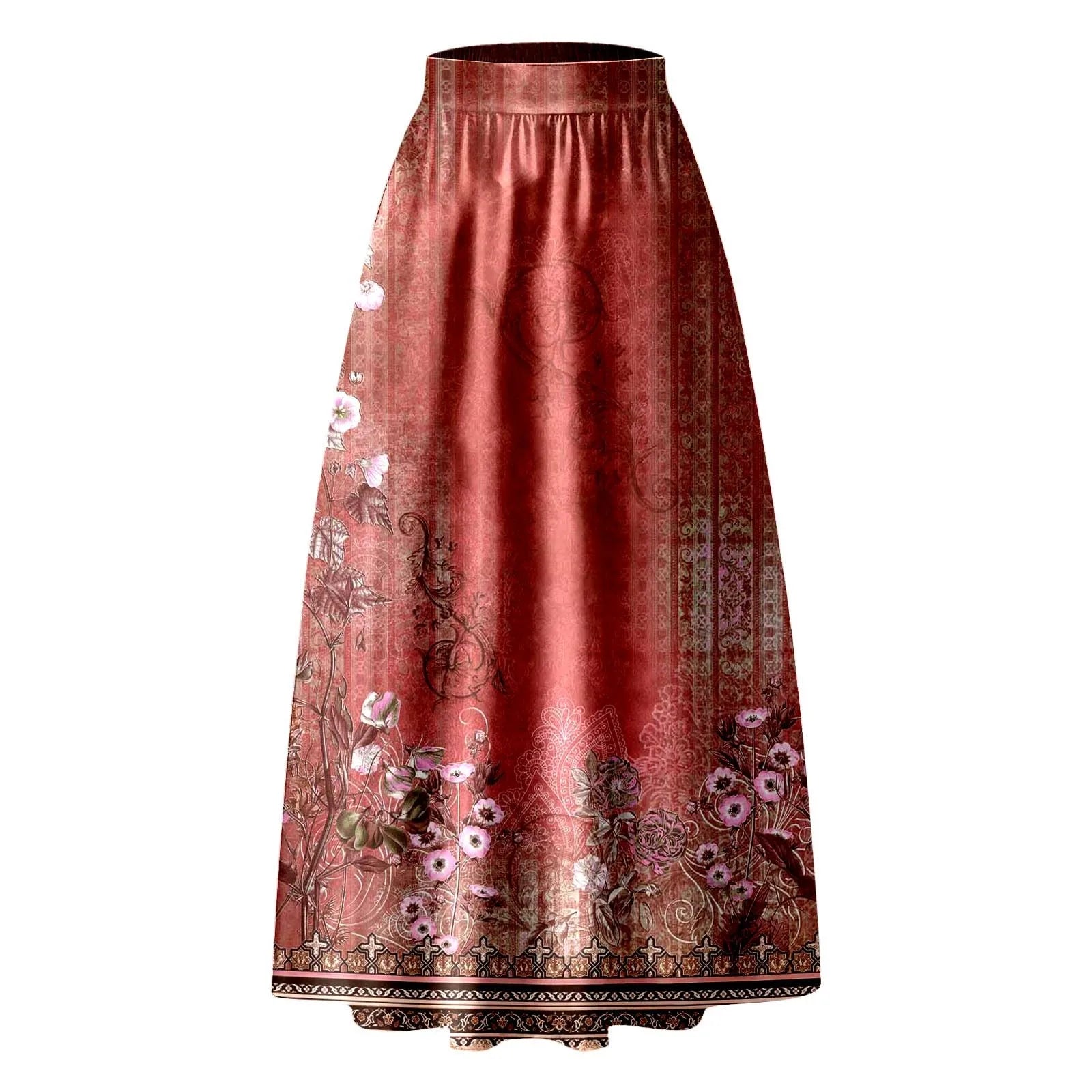 High Waist Pocket Skirts For Women Fashion Bohemian Floral Print Maxi Skirt LADYLYS