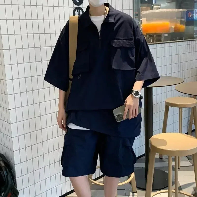 Harajuku 2 pièces ensembles hommes mode vêtements japon Style vêtements d'été ensemble short