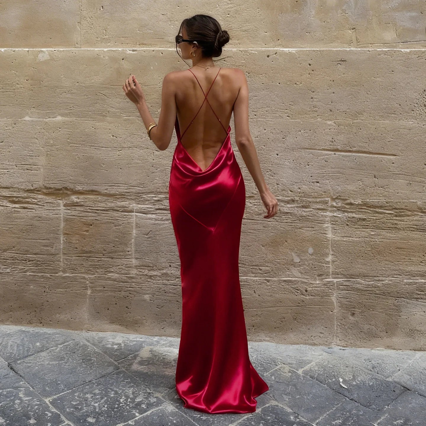Suspender Elegant Evening Dress Banquet Sexy Deep V-neck Backless LADYLYS