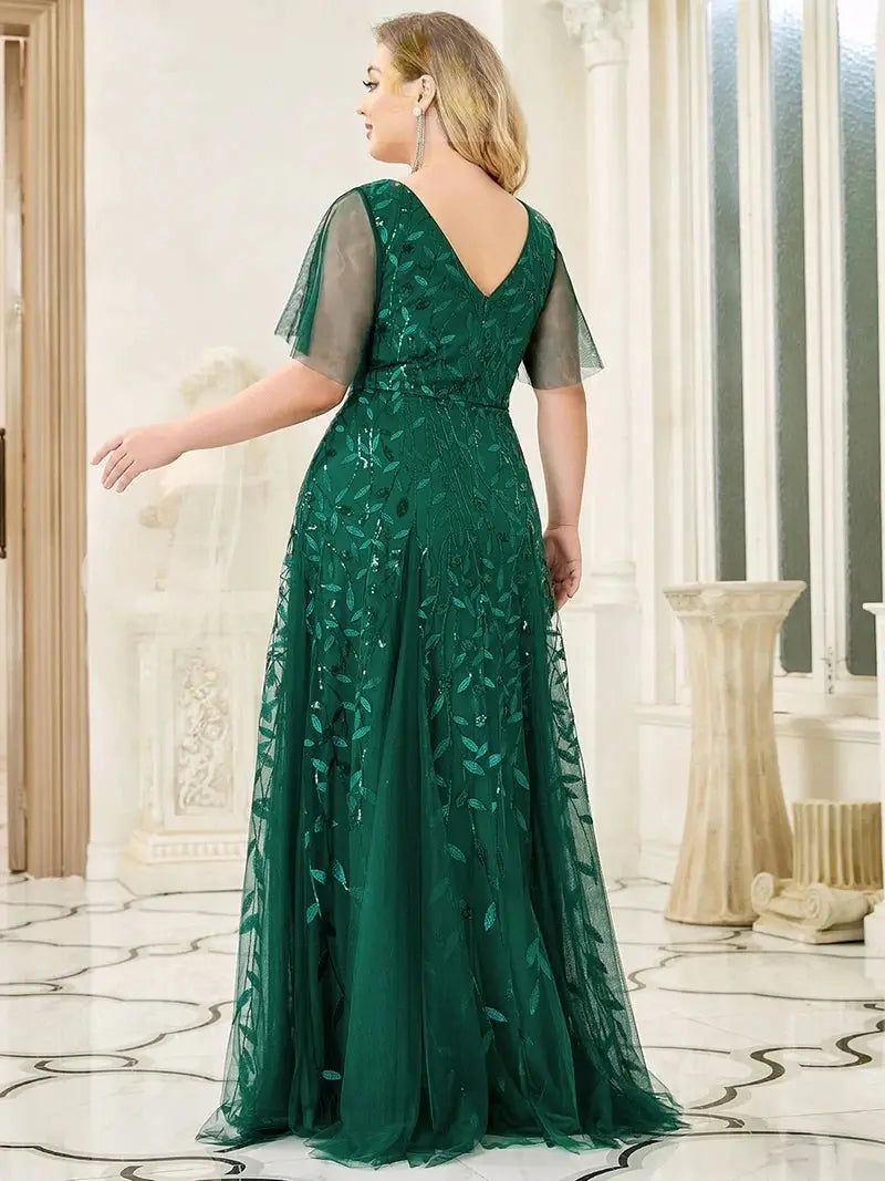 Ever Pretty long, dark green evening dress, plus size, V-neck, half LADYLYS Ever Pretty long, dark green evening dress, plus size, V-neck, half LADYLYS