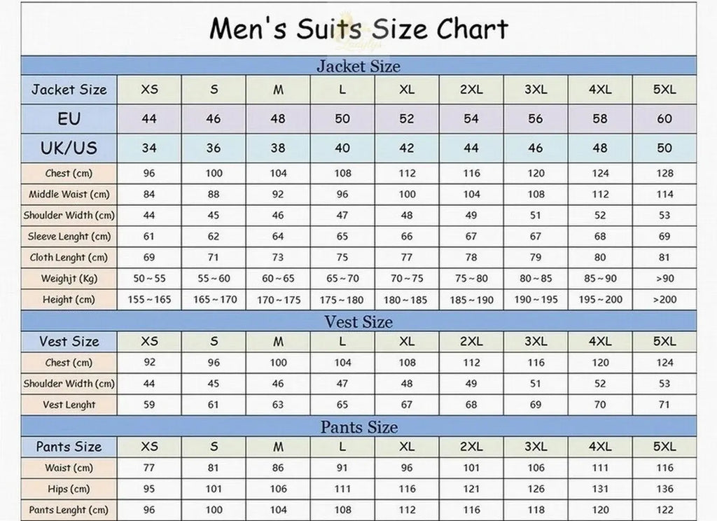 Business Male Tuxedos 3 Piece Set Jacket Vest Pants LADYLYS