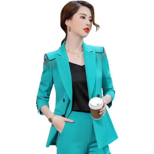 Veste Blazer à franges de haute qualité pour femme, ensemble pantalon droit, tempérament