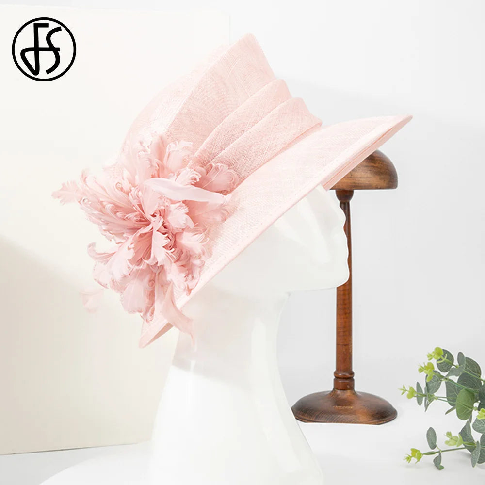 FS – chapeaux melon de mariage pour femmes, avec plumes de fleurs, élégant