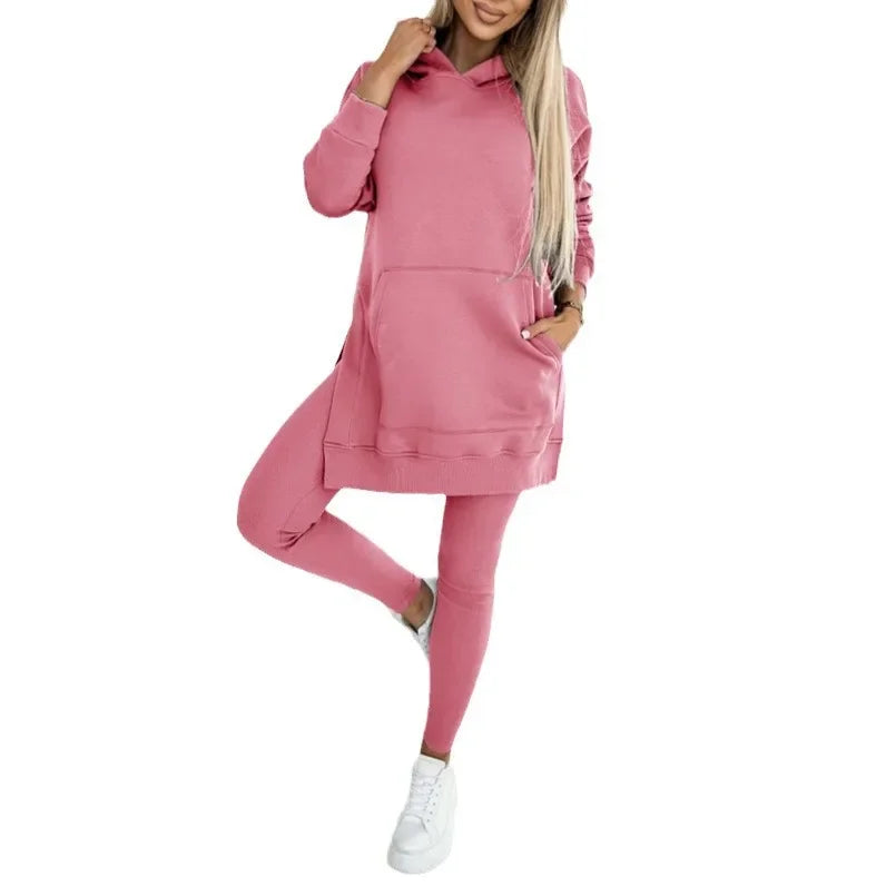 Ensembles de pantalons pour femmes deux pièces survêtement sweat-shirts à capuche solides pull pantalon crayon mince