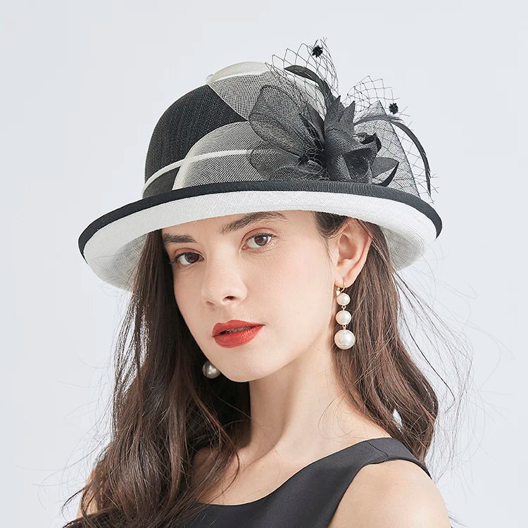 Chapeau de paille d'été pour femmes, élégant et charmant, fête florale, britannique, rétro, bord bouclé,