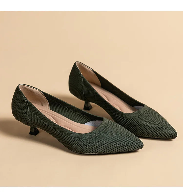 High-heeled shoes solid color knitted breathable rubber anti-skid LADYLYS