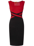 Elegant Work Office Knee Length Front Zipper Sleeveless Business Pencil Dress LADYLYS