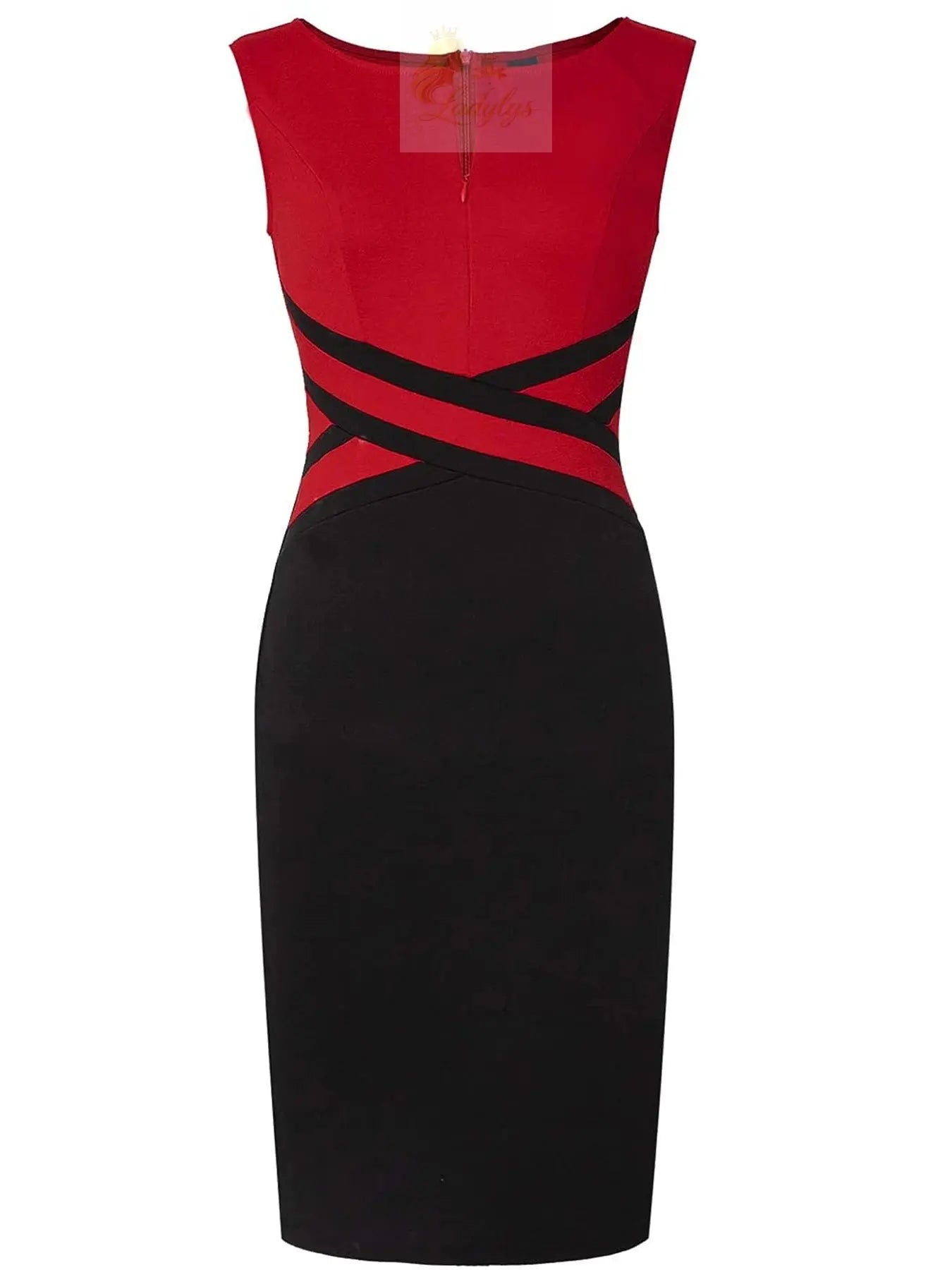 Elegant Work Office Knee Length Front Zipper Sleeveless Business Pencil Dress LADYLYS