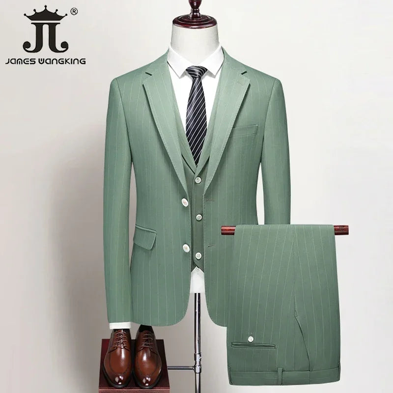 Men's Formal Suits 3 Piece Set British Plaid Style (Blazer + Vest + Trousers) LADYLYS